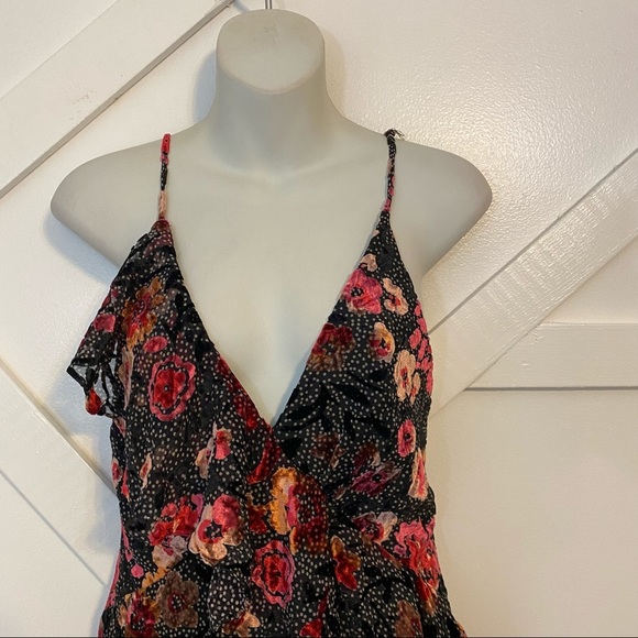 Jill Jill Stuart Dahlia Devore Floral Velvet V-Neck Ruffle Frill Midi Dress Sz 4 - Picture 4 of 11